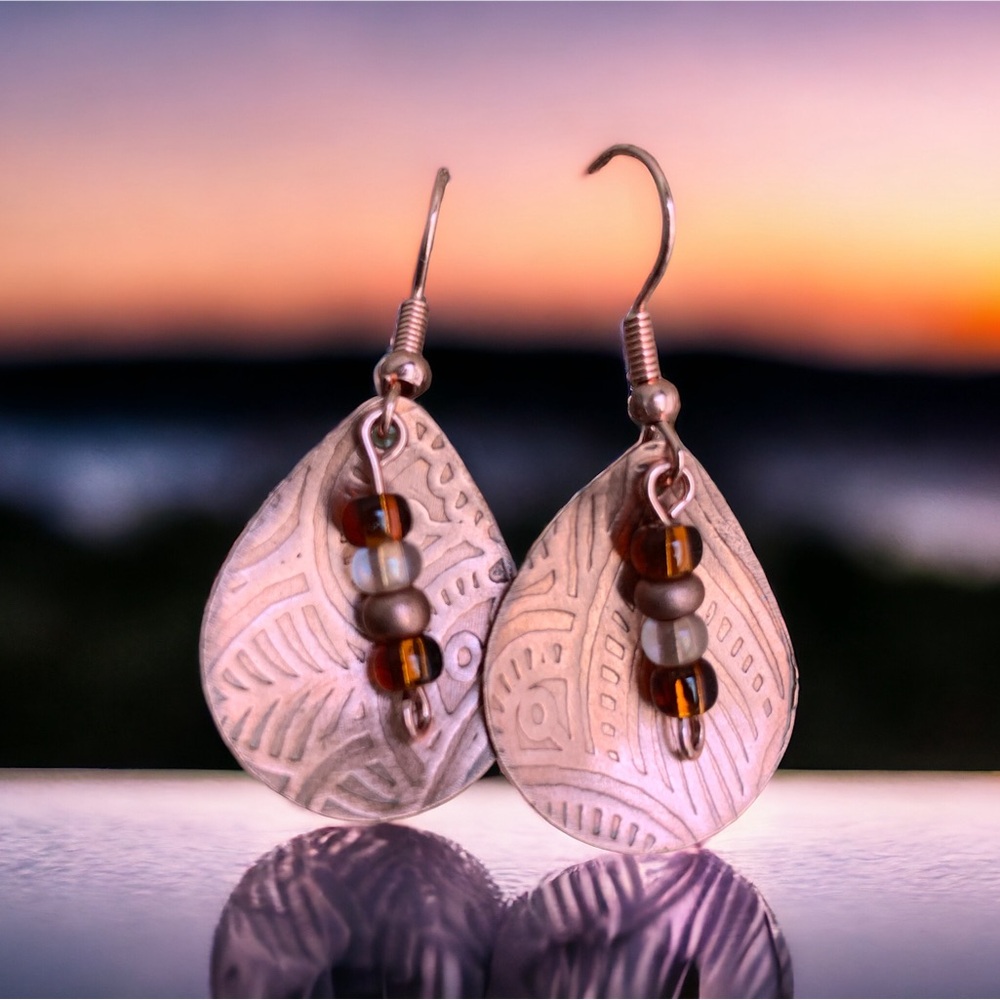 Copper earrings with glass bead accents